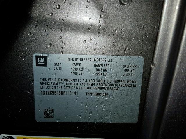 1G1ZC5E16BF118141 - 2011 CHEVROLET MALIBU 1LT 灰色 照片 10