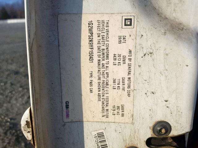 1G2WP52K9YF150431 - 2000 PONTIAC GRAND PRIX WHITE photo 10