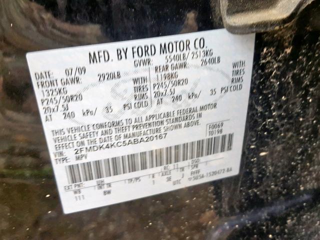 2FMDK4KC5ABA20167 - 2010 FORD EDGE LIMIT BLACK photo 10