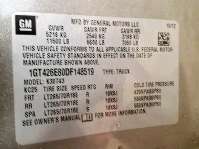 1GT426E80DF148519 - 2013 GMC SIERRA K35 GRAY photo 10