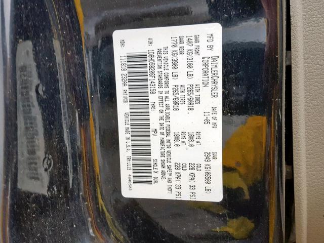 1D8HD58206F143158 - 2006 DODGE DURANGO LI BLACK photo 10