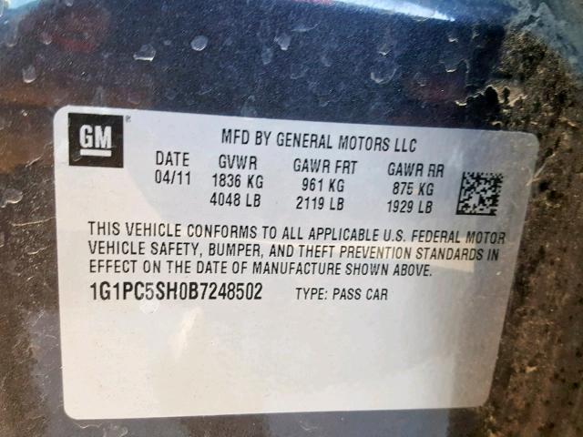 1G1PC5SH0B7248502 - 2011 CHEVROLET CRUZE LS GRAY photo 10