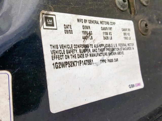 1G2WP52K71F147551 - 2001 PONTIAC GRAND PRIX BLUE photo 10