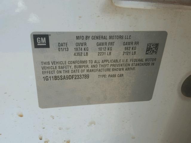 1G11B5SA9DF233789 - 2013 CHEVROLET MALIBU LS WHITE photo 10