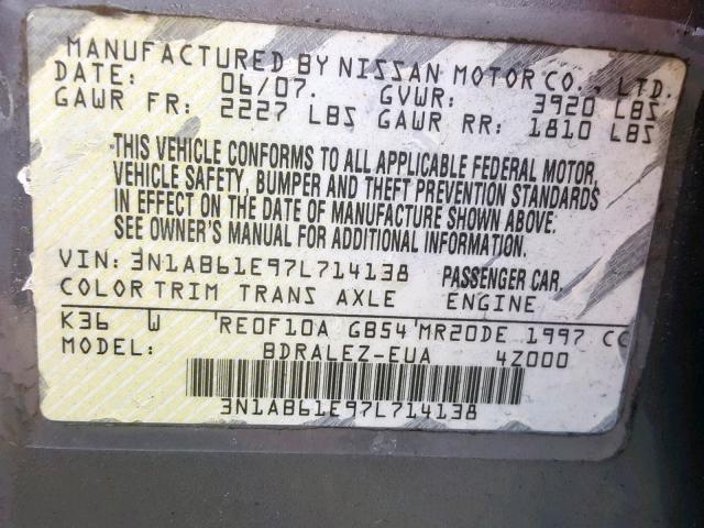 3N1AB61E97L714138 - 2007 NISSAN SENTRA 2.0 GRAY photo 10