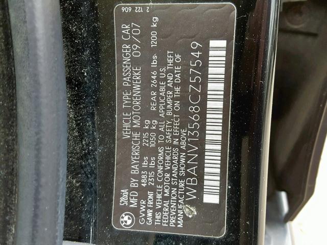 WBANV13568CZ57549 - 2008 BMW 528 XI BLACK photo 10