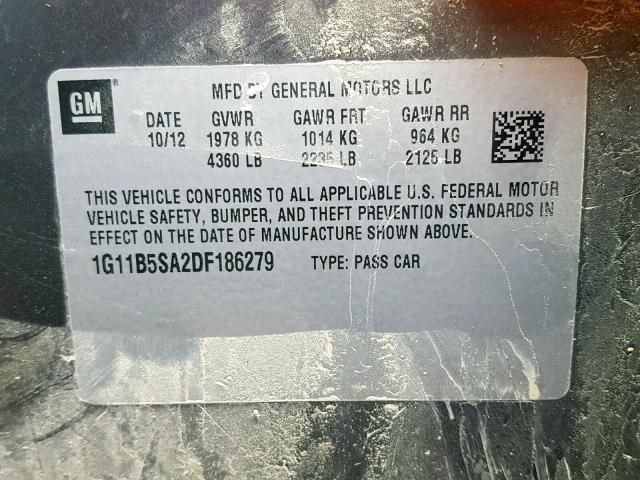 1G11B5SA2DF186279 - 2013 CHEVROLET MALIBU LS GRAY photo 10