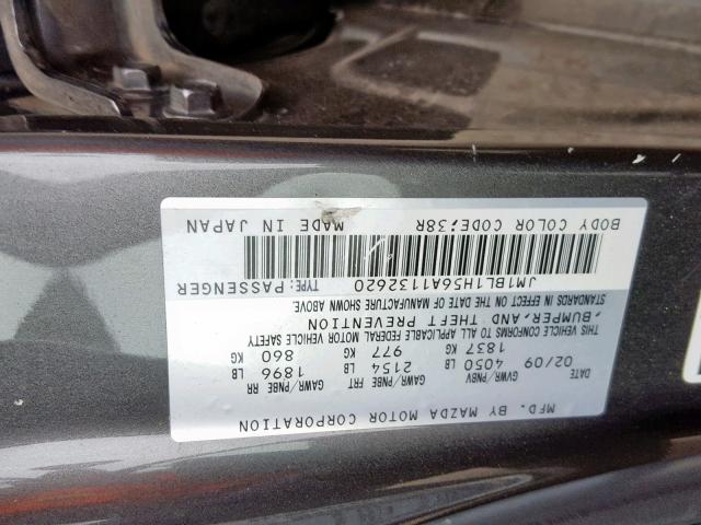 JM1BL1H56A1132620 - 2010 MAZDA 3 S GRAY photo 10