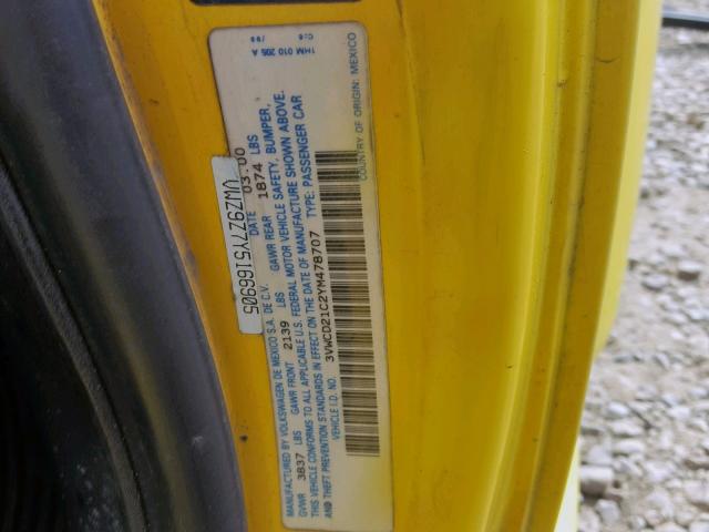 3VWCD21C2YM478707 - 2000 VOLKSWAGEN NEW BEETLE ყვითელი ფოტო 10