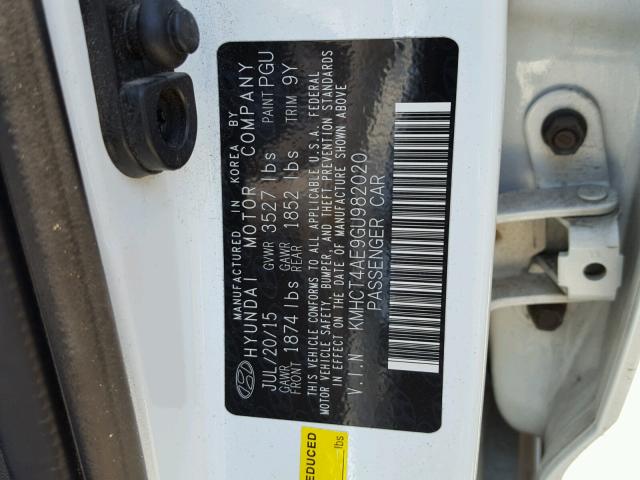 KMHCT4AE9GU982020 - 2016 HYUNDAI ACCENT SE WHITE photo 10