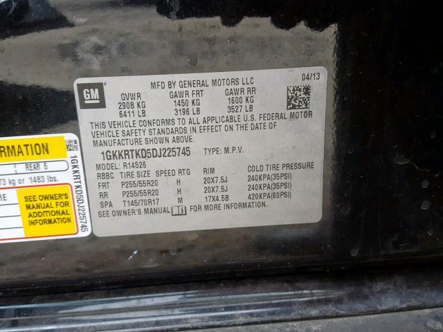 1GKKRTKD5DJ225745 - 2013 GMC ACADIA DEN BLACK photo 10