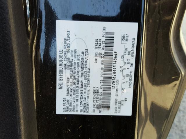 1ZVHT82H455148669 - 2005 FORD MUSTANG GT BLACK photo 10