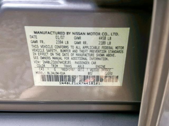 1N4BL21EX7N418185 - 2007 NISSAN ALTIMA 3.5 GOLD photo 10