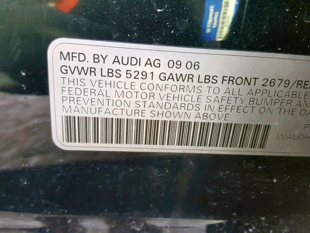 WAUDH74F57N052607 - 2007 AUDI A6 3.2 QUA BLUE photo 10