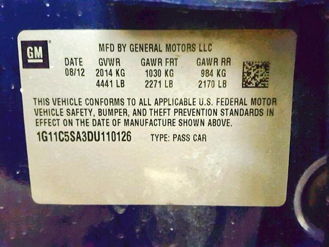 1G11C5SA3DU110126 - 2013 CHEVROLET MALIBU 1LT 蓝色 照片 10