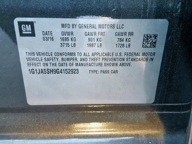 1G1JA5SH9G4152923 - 2016 CHEVROLET SONIC LS 石墨色 照片 10