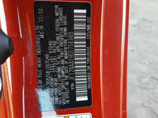 JF1ZNAA19D1714348 - 2013 TOYOTA SCION FR-S RED photo 10