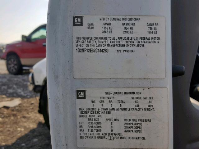 1G2NF12E32C144280 - 2002 PONTIAC GRAND AM S WHITE photo 10