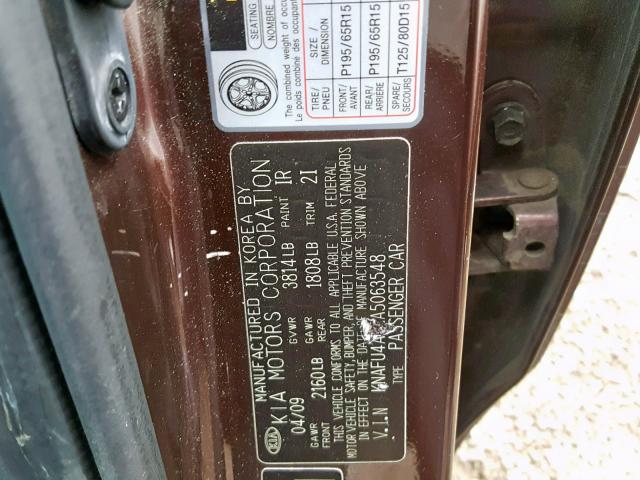 KNAFU4A2XA5063548 - 2010 KIA FORTE EX BURGUNDY photo 10