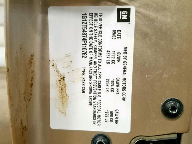 1G1ZT54874F110762 - 2004 CHEVROLET MALIBU LS GOLD photo 10