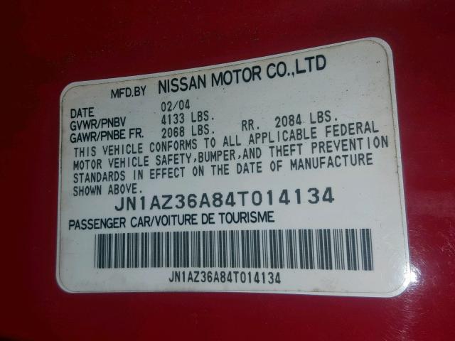 JN1AZ36A84T014134 - 2004 NISSAN 350Z ROADS RED photo 10