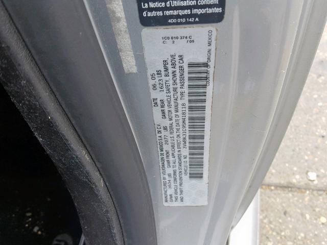 3VWBK31C95M418118 - 2005 VOLKSWAGEN NEW BEETLE ვერცხლისფერი ფოტო 10