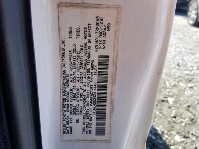 5TENL42N24Z414142 - 2004 TOYOTA TACOMA WHITE photo 10