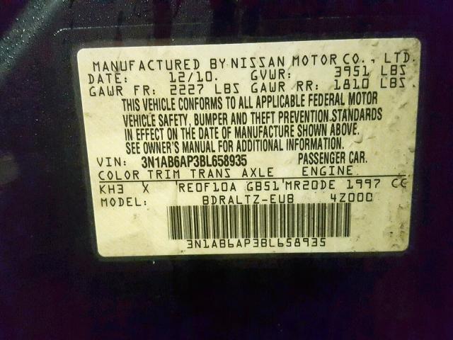 3N1AB6AP3BL658935 - 2011 NISSAN SENTRA 2.0 BLACK photo 10