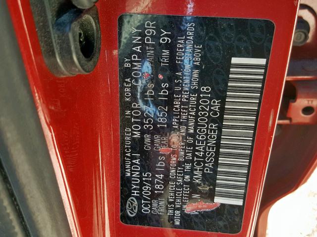 KMHCT4AE6GU032018 - 2016 HYUNDAI ACCENT SE RED photo 10