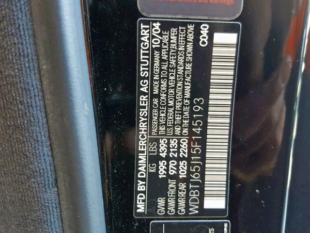 WDBTJ65J15F145193 - 2005 MERCEDES-BENZ CLK 320C BLACK photo 10