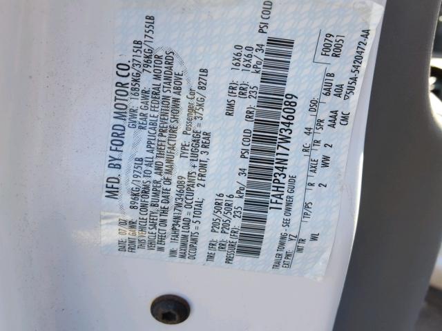 1FAHP34N17W346089 - 2007 FORD FOCUS ZX4 WHITE photo 10