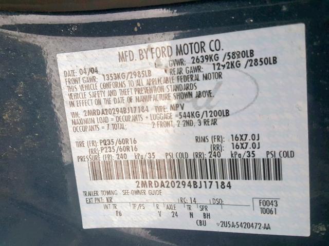 2MRDA20294BJ17184 - 2004 MERCURY MONTEREY BLUE photo 10