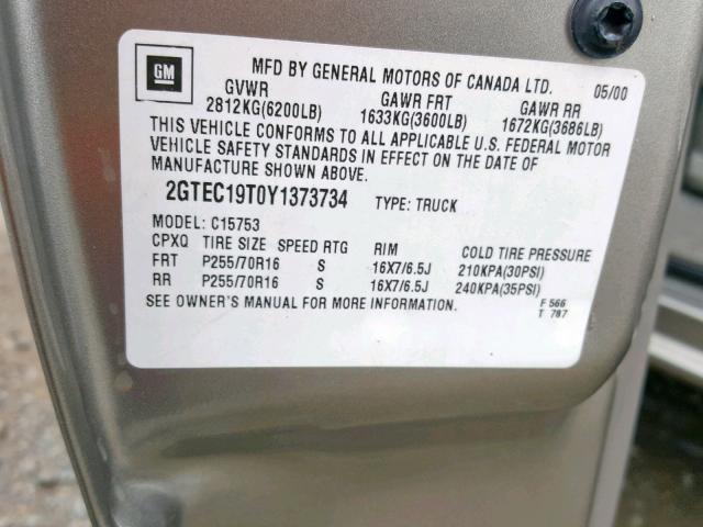 2GTEC19T0Y1373734 - 2000 GMC NEW SIERRA GOLD photo 10