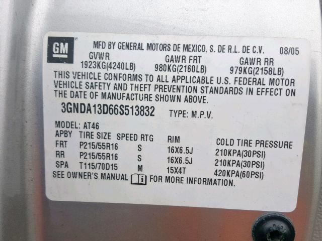 3GNDA13D66S513832 - 2006 CHEVROLET HHR LS Plata foto 10