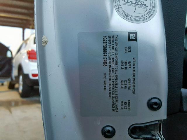 1G2ZF58B074174036 - 2007 PONTIAC G6 VALUE L SILVER photo 10