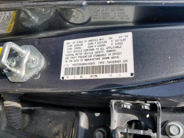 1HGCP26499A190551 - 2009 HONDA ACCORD LXP CHARCOAL photo 10