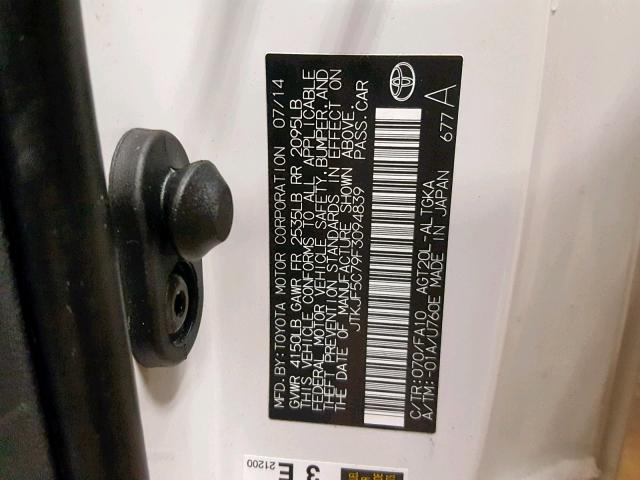 JTKJF5C79F3094839 - 2015 TOYOTA SCION TC თეთრი ფოტო 10