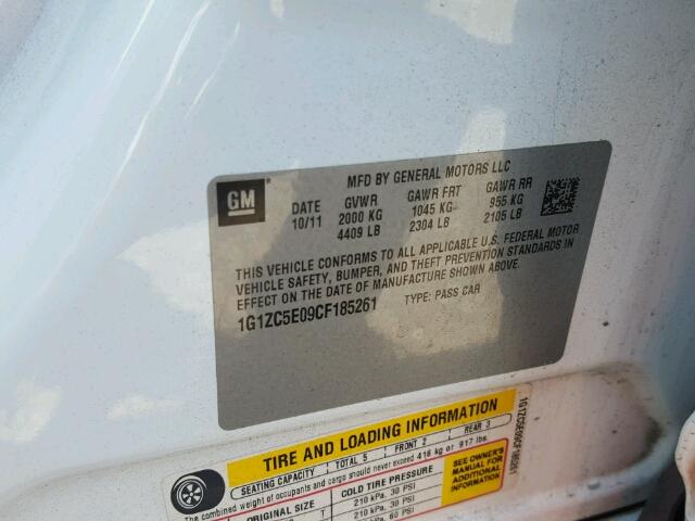 1G1ZC5E09CF185261 - 2012 CHEVROLET MALIBU 1LT 白色 照片 10