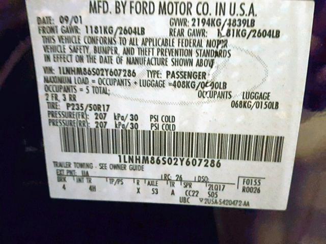 1LNHM86S02Y607286 - 2002 LINCOLN LS BLACK photo 10