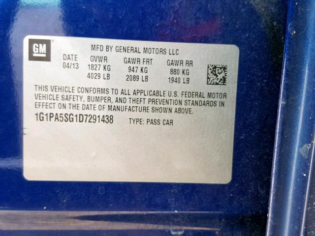 1G1PA5SG1D7291438 - 2013 CHEVROLET CRUZE LS BLUE photo 10