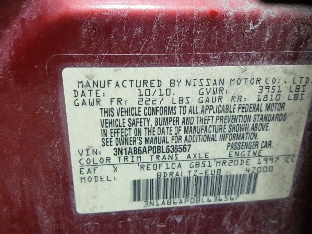 3N1AB6AP0BL636567 - 2011 NISSAN SENTRA 2.0 RED photo 10