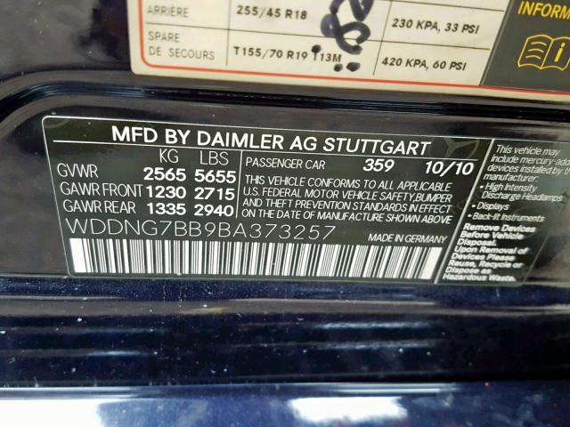 WDDNG7BB9BA373257 - 2011 MERCEDES-BENZ S 550 BLUE photo 10