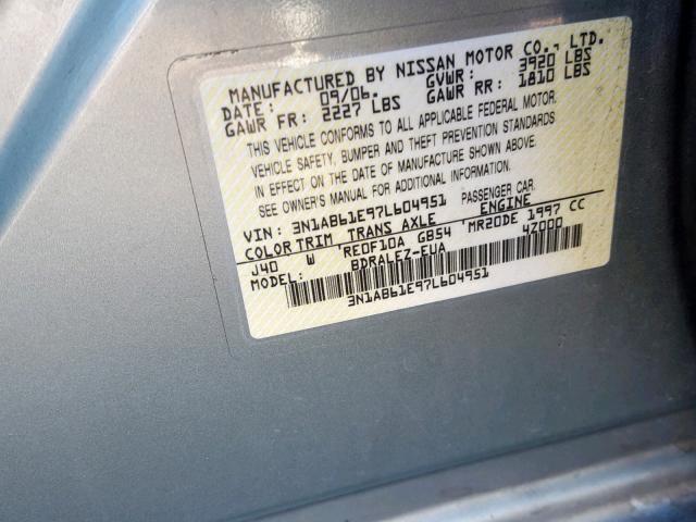 3N1AB61E97L604951 - 2007 NISSAN SENTRA 2.0 GREEN photo 10