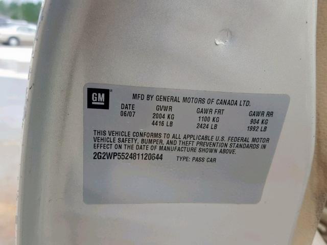 2G2WP552481120644 - 2008 PONTIAC GRAND PRIX TAN photo 10