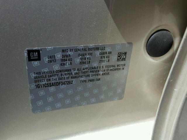 1G11C5SA6DF347262 - 2013 CHEVROLET MALIBU 1LT ოქროსფერი ფოტო 10