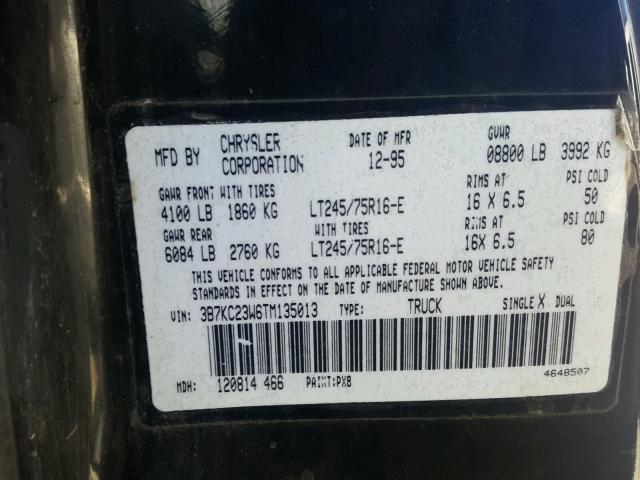 3B7KC23W6TM135013 - 1996 DODGE RAM 2500 BLACK photo 10