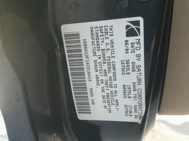 1G8AW12F14Z216414 - 2004 SATURN ION LEVEL BLACK photo 10