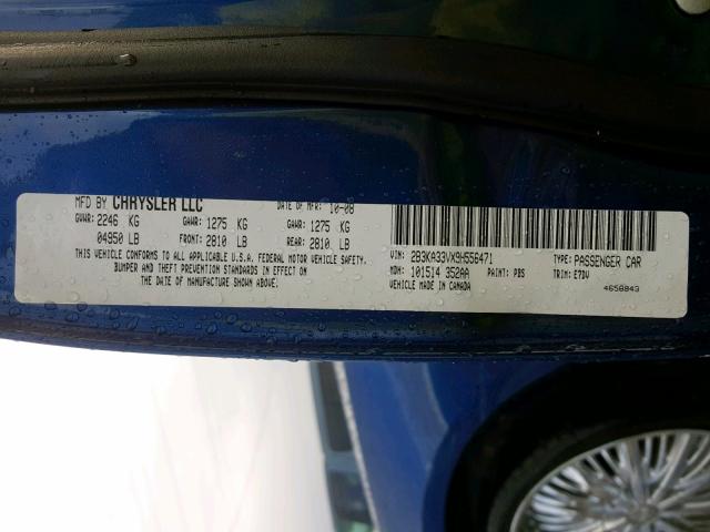 2B3KA33VX9H556471 - 2009 DODGE CHARGER SX BLUE photo 10