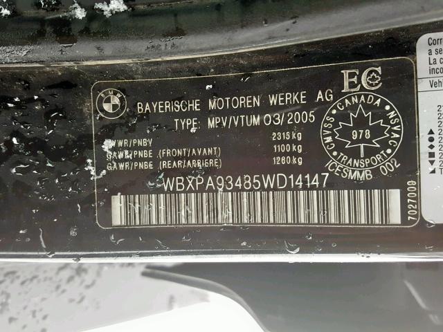 WBXPA93485WD14147 - 2005 BMW X3 3.0I BLACK photo 10