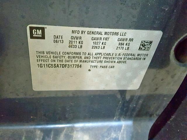 1G11C5SA7DF317784 - 2013 CHEVROLET MALIBU 1LT BLUE photo 10